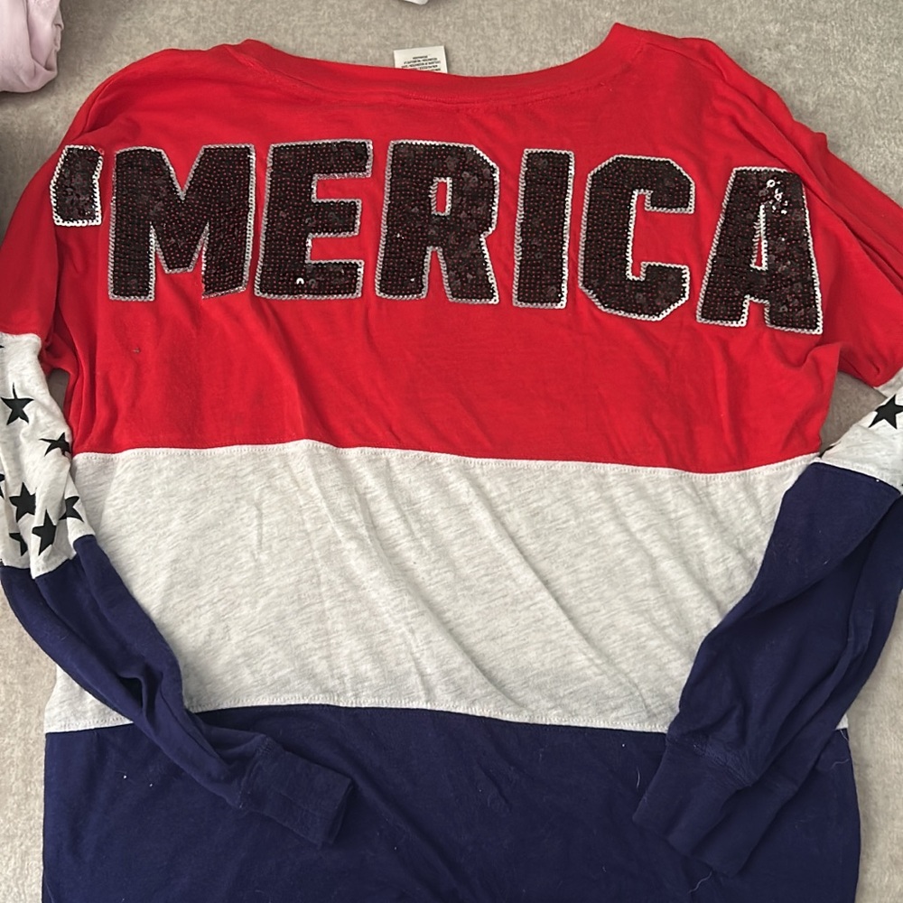 PINK Victoria's Secret Red, White, and Blue Long Sleeve Tee